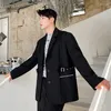 Garnitury męskie czarny garnitur Blazer Men Harajuku streetwear moda luźna swoboda płaszcza męska koreańska elegancka pary blazers kurtka