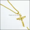 Pendant Necklaces 24K Solid Yellow Gold Gf 6Mm Italian Figaro Link Chain Necklace 24" Womens Mens Jesus Crucifix Cross Pendant 50 U2 Dhfb2