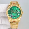 5 étoiles Super Watch TW K6 Factory CAL.9001 Montre-bracelet à mouvement automatique 42 mm 326235 vert Dail Sky-Dweller Ring Comm GMT Mois Travail Saphir Hommes Montres or