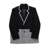 Herenpakken vintage plaid splice zwart pak blazer mannen los casual Koreaanse streetwear jeugd modejack man blazers jas