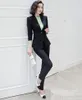 Kvinnors tvåbitar byxor svartblå kvinnor 2 Set kvinnligt arbete blazer kostym kontor damer smala fit byxor kostym elegant affär
