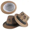 Szerokie brzegowe czapki słomkowe słomkowe kapelusz dla mężczyzn Summer Sweet Retro Coconut Tree Beach Panama Chapeu Feminino Fedoras Boy