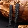 Dangle żyrandol czarny fl rhinestone vintage frędzle Kolczyki Dangle Kolczyki Kolczyka dla kobiet biżuteria długa dostawa 2022 DH6HN