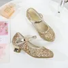 Flat Shoes Kids Leather Big Girls Princess Soft-Sole High Heel 2022 Spring And Autumn Child Crystal Student Casual Dance