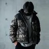 Herenjacks ESNAHDOWER 21AW Full -geprinte branch Camouflage Down Jacket Stand Collar Short Dikke Techwear Aesthetic Streetwear Warcore