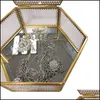 Torebki biżuterii torby biżuterii torby Ozdobne złote mosiężne vintage szklane pudełko koronkowe krawędy- sześciokątowe geometryczne wyświetlacz organizator Keeps DH2VH