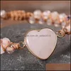 Tennis Women Tennis Rose Quartz Heart Stone Charm Proze Jasper Bead String Gevlochten Bracelet Handweven Natuurlijk verstelbare wrap Bracele Dhapg