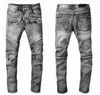 Herr jeans heta män mode mager rak smal rippad cyklist motocykel hål streetwear lyx denim klädtvätt designer byxor
