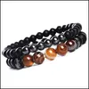 Perline Fili Minimalista 7 Chakra Nce Yoga Perline Bracciale Per Uomo 8Mm Occhio Di Tigre Pietra Naturale Agata Ematite Charms Lava Bracciali Dhygm