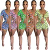 Survêtements pour femmes Summer Femme Stripes Impression Sexy Discothèque Shorts Ensemble Avant Split Col V T-shirt Vacances Fête Deux Pièces