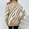 Damesgebreide T-shirts Dames sexy off-shoulder zebra coltrui herfst winter streetwear luipaardprint gebreide tops casual losse trui nieuw T221012
