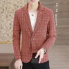 Ternos masculinos Casual Plaid Blazers Man Coreia Moda