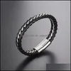 Bangle Unique Designer 316L Stainless Steel Bracelets Bangles Mens Gift Black Leather Knitted Magnetic Clasp Bracelet Men Jewelry Dh5Wt