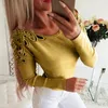 Dames blouses dames casual pure kleur sexy blouse streetwear dames pullover kanten schouder voor kantoor