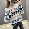 럭셔리 새로운 O- 넥 긴팔 패턴 대형 드레스 니트 풀오버 고양이를위한 여성 스웨터