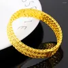 Bracelets Classic 18K Yellow Gold Plated Bangle For Women Men Wide Hand Chain Bridal Bridegroom Wedding Engagment Fine Jewelry