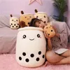 かわいいフルーツドリンクぬいぐるみ柔らかいピンクのイチゴミルクボバティーカップおもちゃバブルピロークッションキッズギフトおもちゃZM1013