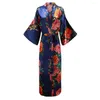 Dames slaapkleding vrouwelijke losse print bloemen kimono badjas koninklijke blauwe raadjurk met riem sexy lounge casual nachtdess voor vrouwen