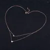 Anhänger Halsketten Romantische Liebe Charme Halskette Doppel Herz Rose Gold Gefüllt Layered Für Frauen Kragen Zubehör Colar Bijoux N028