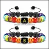 Fili di perline 8Mm Pietre laviche Bracciali con fili di perline 26 Perline di lettera Bracciale Chakra Per donne Pietre curative Olio essenziale Diffu Dhcxb