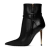 high heel new Boot pattern Gold lock key decoration side zip shoes pointed Toe stiletto heel booties Black calf leather Fashion Boot Women luxury designers