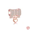 Ciondolo in argento sterling 925 con perline da donna, regalo di gioielli di alta qualità, catena di sicurezza con clip in oro rosa all'ingrosso, adatto per bracciale Pandora fai da te