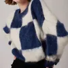 Женские трикотажные футболки Женские цветные блоки Argyle Mohair Негабаритный пуловер с длинными рукавами Свитер Осень-зима Модный толстый теплый вязаный винтажный свитер T221012