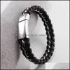 Bangle Unique Designer 316L Stainless Steel Bracelets Bangles Mens Gift Black Leather Knitted Magnetic Clasp Bracelet Men Jewelry Dh5Wt