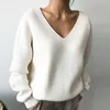 Kobiety dla kobiet Kobiety SWEATER jesienne zima wiosna w dekolcie w szpic prosty swobodny dzianin White Black Pullover Femme Jumper T221012