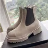 High quality Chelsea boots thick soled leather overshoot combat color contrast low heel Martin ankle luxury designer Knight boots