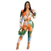 Kvinnor Sexiga tv￥delade byxor Set Designer Print Fashion Suit Fall Spring Outfits