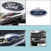 Car Badges Ford Front Grille Tailgate Emblem Oval 6"X2.4" Dark Blue Decal Badge Nameplate For 07-10 Edge 05-11 Escape 06-10 Explo Dhfcp