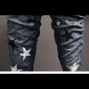 Heren jeans blauw bedrukte motocycle mannen denim broek verf wassen effect slank fit cowboy broek