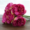Dekorativa blommor 5 Big Head Rose Pink Peony Artificial Silk Bouquet Fake Flower for Bride Wedding Party Decoration Valentine's Day