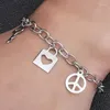 Braccialetti a maglie NANDESI Boho Catena in acciaio al titanio per uomo Donna Gioielli color argento Fai da te Ovale regolabile Safty Girl Boy Gift