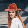 Berets Fedora Hat For Women Men Vintage Wide Brim Rancher With Belt Fashionable Fall Wool Felt Panama Jazz