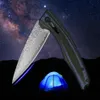 R8328 Flipper Pocket Folding Knife 76-Layer VG10 Damascus Steel Blade Blue G10 Handle Outdoor Camping Handing Fishing EDC Folder Knives