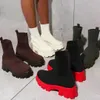 2022 herbst Winter Neue Paar Socken Schuhe Frauen Dicken sohlen Casual Große Größe Netto Rot Gestrickte Kurze Stiefel botas de mujer0002