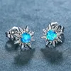 Boucles d'oreilles à tige breloque femme blanc bleu opale ronde classique couleur argent petit soleil à la mode mariée mariage pour les femmes