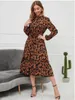 Casual Dresses Women's Round Neck Pullover Princess Robe Spring And Autumn Fashion Four Seasons Long Sleeve Printed Stand Collar Ruffle