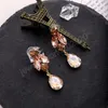 Boucles d'oreilles goutte d'eau en strass Colorblock brillant pour femmes, pétale de cristal, bijoux, accessoires de mode