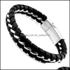 Bangle Unique Designer 316L Stainless Steel Bracelets Bangles Mens Gift Black Leather Knitted Magnetic Clasp Bracelet Men Jewelry Dh5Wt