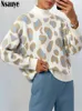Mulheres malhas tees nsauye outono inverno mulheres leopardo impressão de malha y2k camisola grossa pulôver tops 2022 casual o pescoço jumper feminino macio pull t221012
