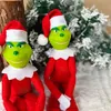 Red Green Christmas Latex Grinchs Doll voor kerstboomdecoratie Home hanger met hoed nieuwjaars kindergeschenken c1013