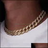 Chaînes Iced Out Bling Strass Chaînes Sier Finition Dorée Cubain Lien Chaîne Collier 15Mm Hommes Hip Hop Bijoux 16 18 20 24 Pouces 637 D Dhqzd