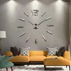 ساعات الحائط وصول 3D المنزل ديكور الكوارتز DIY ساعة Horloge ساعة غرفة المعيشة المعادن مرآة الأكريليك 20 بوصة