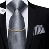 Bow Ties Hi-Tie Design Fashion Heren Gray Hanky ​​Cufflinks Set Silk Luxury Nickties Chain For Men Classic Business Wedding