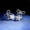 Ohrstecker Drop High-End-Frauen-Bowknot-CZ-Zirkon für Mädchen glänzender Pentagramm-Stern-Modeschmuck