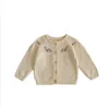 0-2T INS Baby Girls Cardigan con ricamo floreale Maglione lavorato a maglia beige 100% cotone boutique per ragazza Abbigliamento primavera autunno 83113