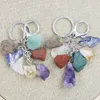 Conjunto de pedras de cascalho natural 7 Chakra -Key Ring Lobster Clasp Multicolor Yoga Pray Healing Fashion Car Keychain Jewelry